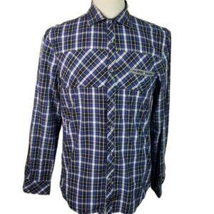 English Laundry Large Multi Color Plaid Button Front Mens Shirt 100% Cotton.